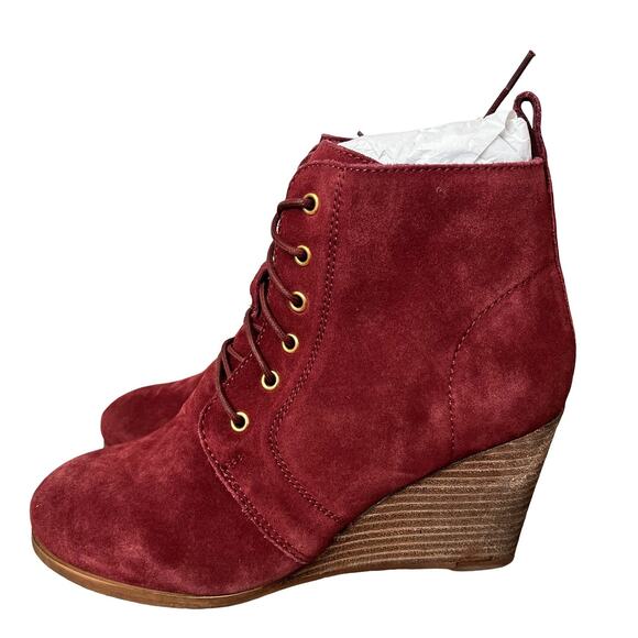 Diba Womens Blake Leather Suede Lace Up Wedge Booties Size 8.5 Burgandy Red NWOB - Picture 7 of 12
